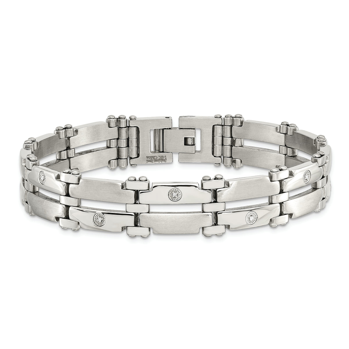 Chisel Brand Jewelry, Stainless Steel with 14k White Gold Accents & Diamonds 8.5in Men's Bracelet