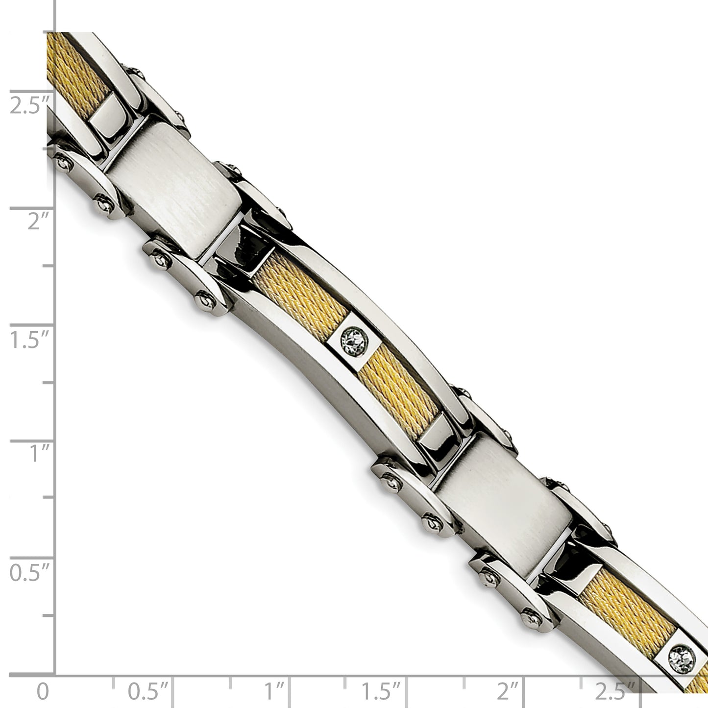 Chisel Brand Jewelry, Stainless Steel Yellow IP-plated Cable with CZs Men's Bracelet