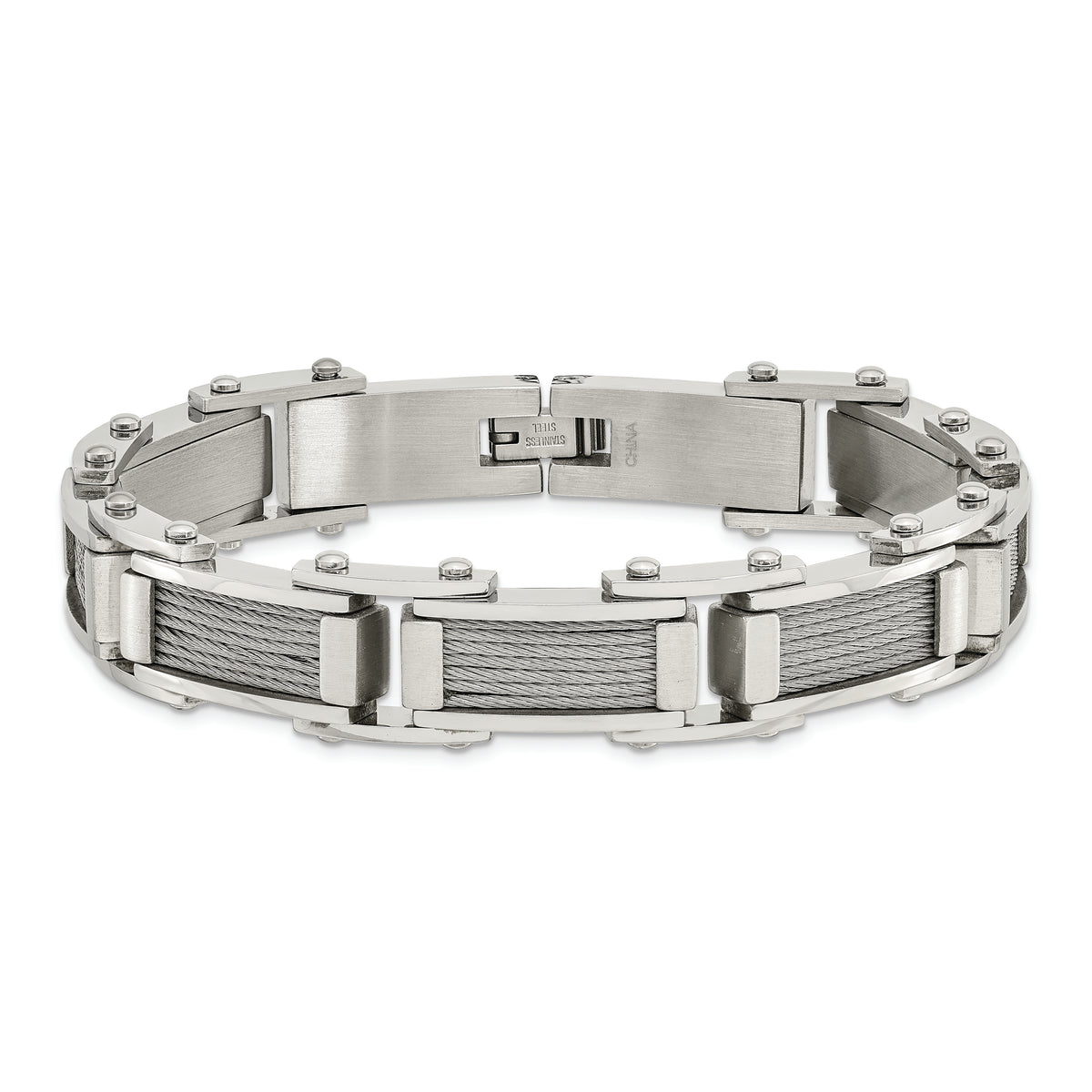 Chisel Brand Jewelry, Stainless Steel Wire Brushed & Polished 8.5in Men's Bracelet