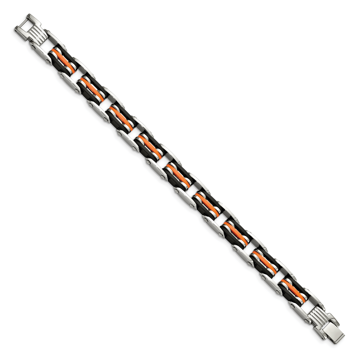 Chisel Brand Jewelry, Stainless Steel Black & Orange Rubber 8.5in Men's Bracelet