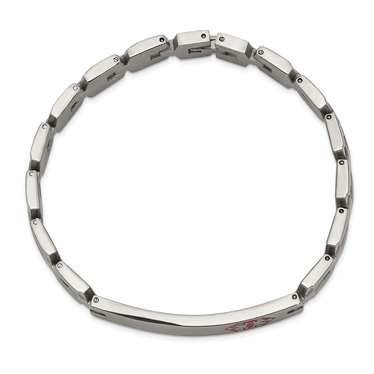 Chisel Brand Jewelry, Stainless Steel Brushed & Polished Red Enamel 8in Medical Bracelet