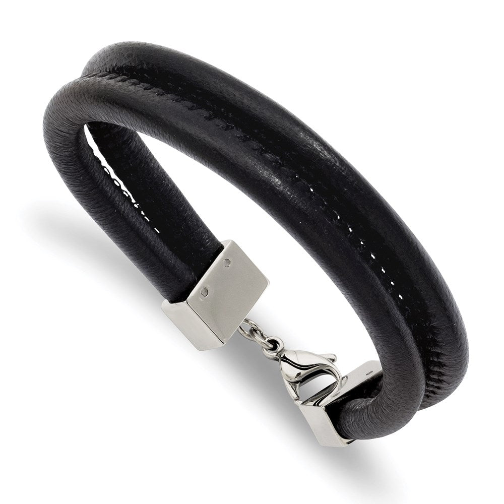 Pulsera para hombre Chisel Brand de acero inoxidable y cuero negro de doble fila, 8.5 pulgadas