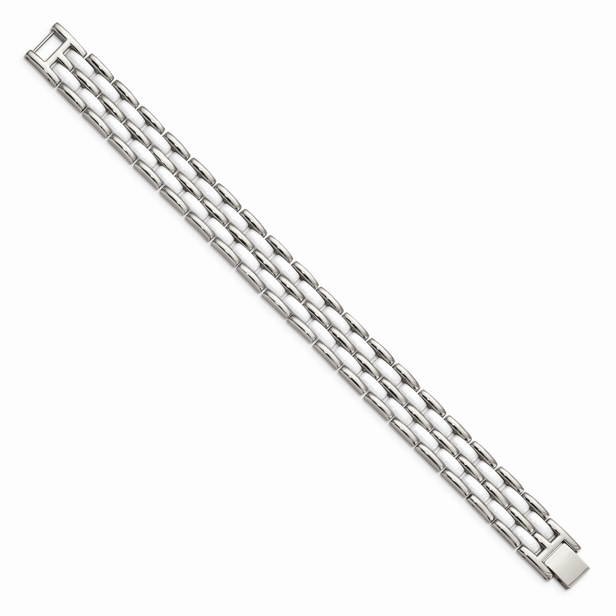 Chisel Brand Jewelry, Stainless Steel Double Row White Ceramic 8.25in Men's Bracelet