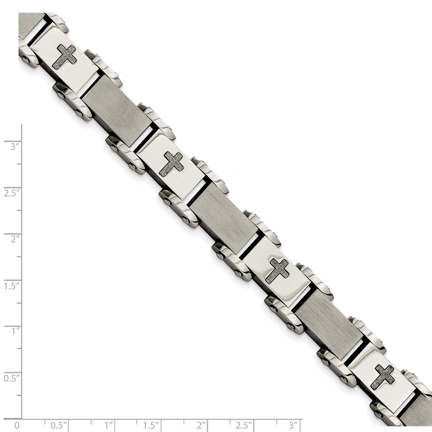 Chisel Brand Jewelry, Stainless Steel Laser Cut Crosses 8.75in Bracelet