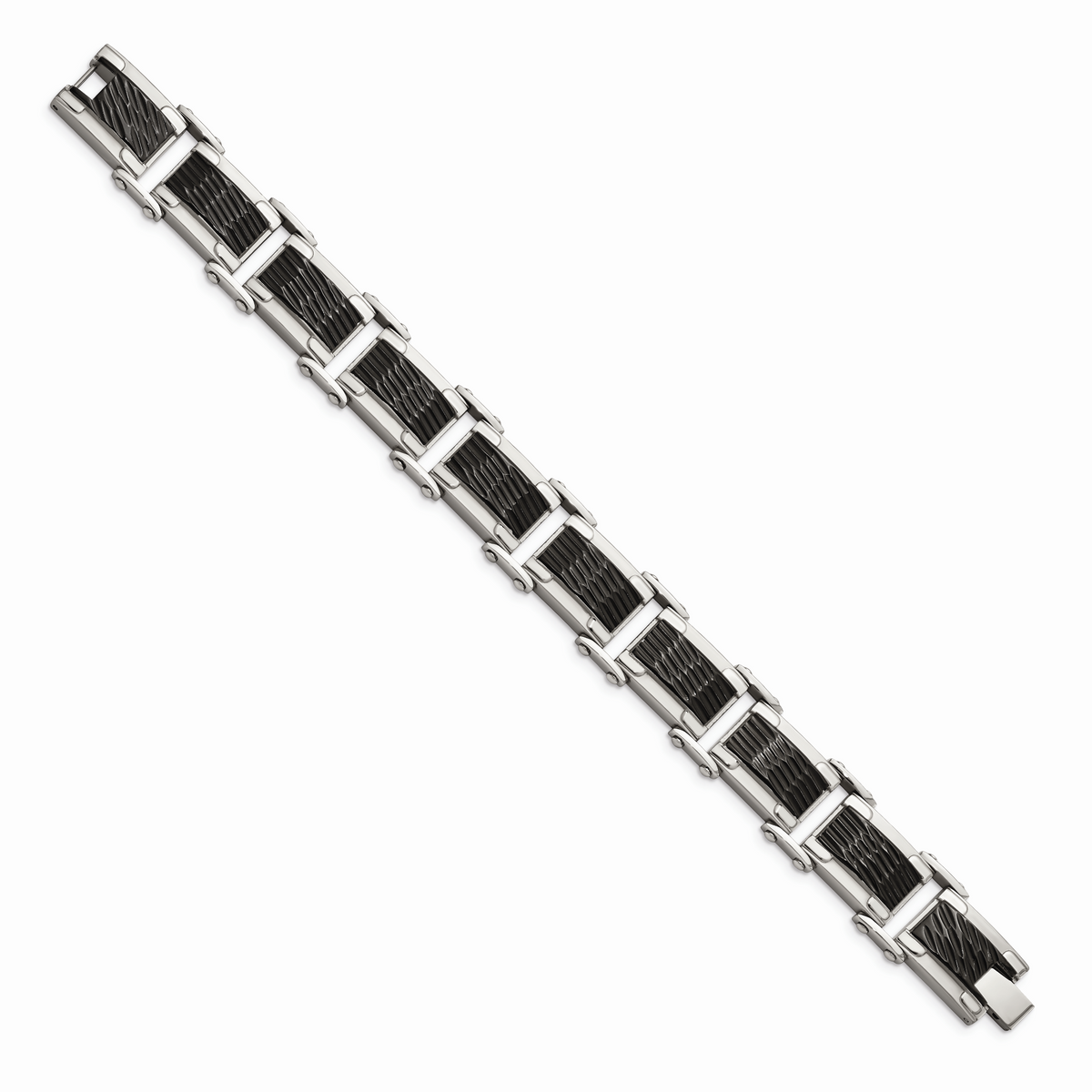 Pulsera Chisel Brand de acero inoxidable con baño negro y textura, 9 pulgadas