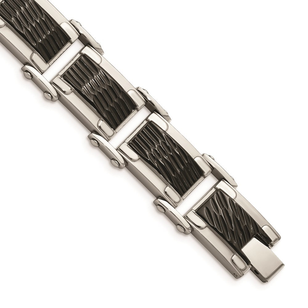 Pulsera Chisel Brand de acero inoxidable con baño negro y textura, 9 pulgadas