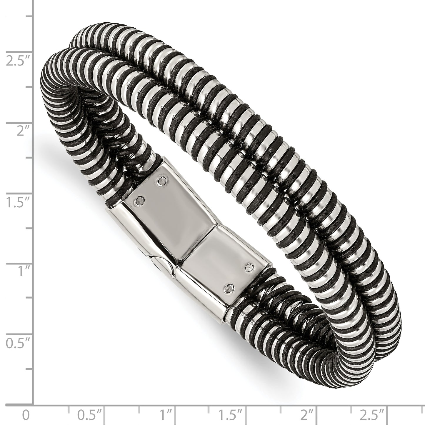 Chisel Brand Jewelry, Stainless Steel Black Leather & Polished 8.5in Bracelet