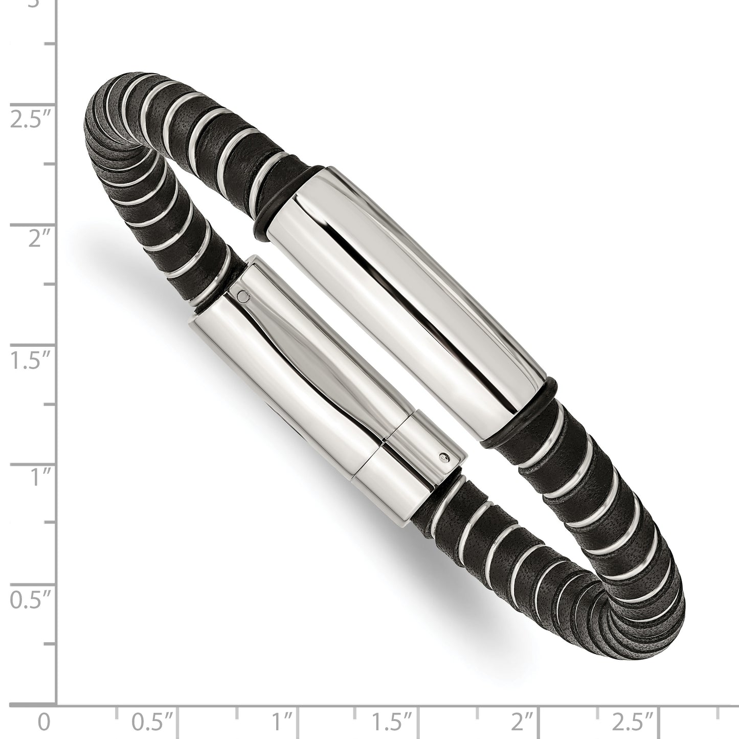 Chisel Brand Jewelry, Stainless Steel Black Leather 8.75in Men's Bracelet