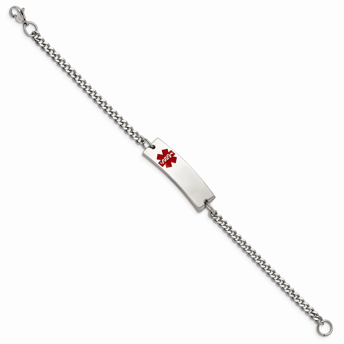 Chisel Brand Jewelry, Stainless Steel Polished with Red Enamel 8.75in Medical ID Bracelet