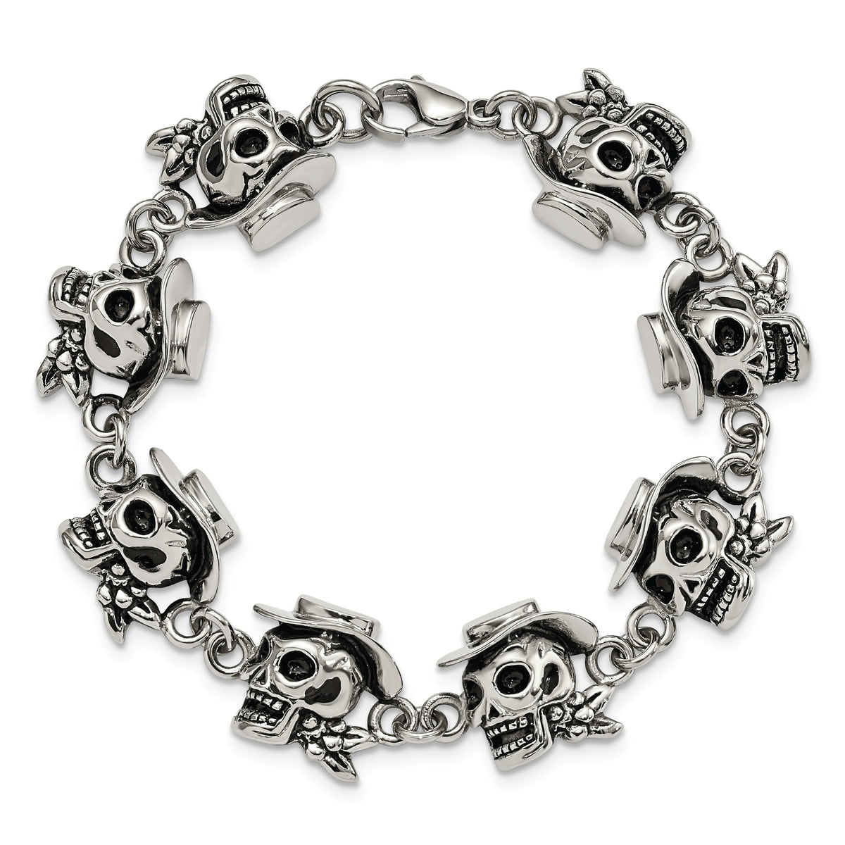 Chisel Brand Jewelry, Stainless Steel Antiqued Pirates with Hat 8.5in Men's Bracelet