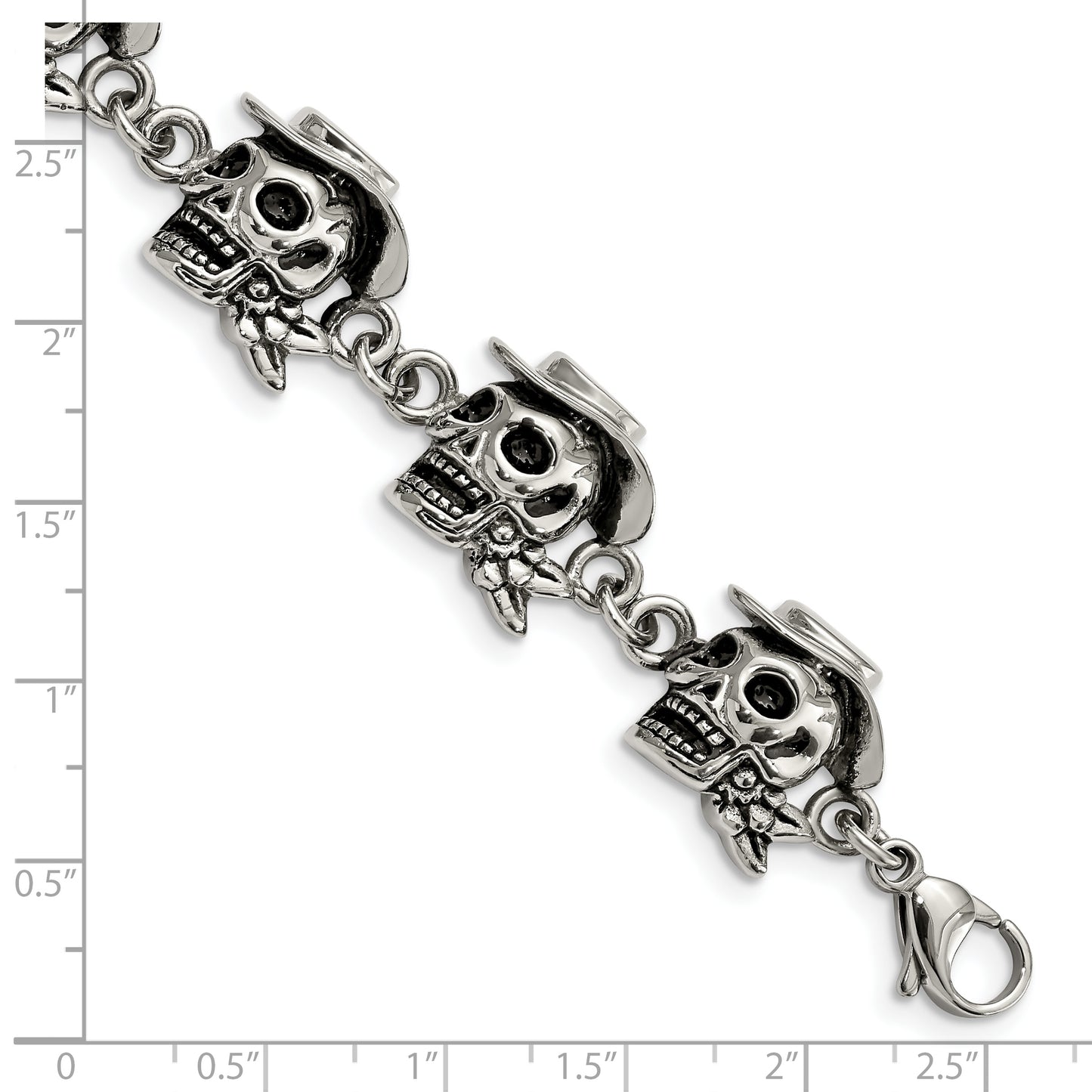 Chisel Brand Jewelry, Stainless Steel Antiqued Pirates with Hat 8.5in Men's Bracelet
