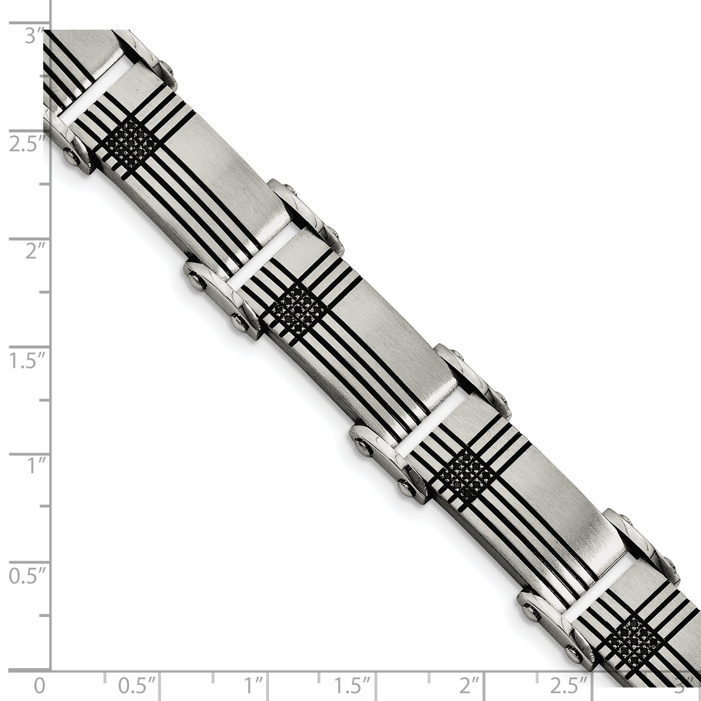 Chisel Brand Jewelry, Stainless Steel Black-IP Black Diamonds Brushed & Polished 8.5in Men's Bracelet