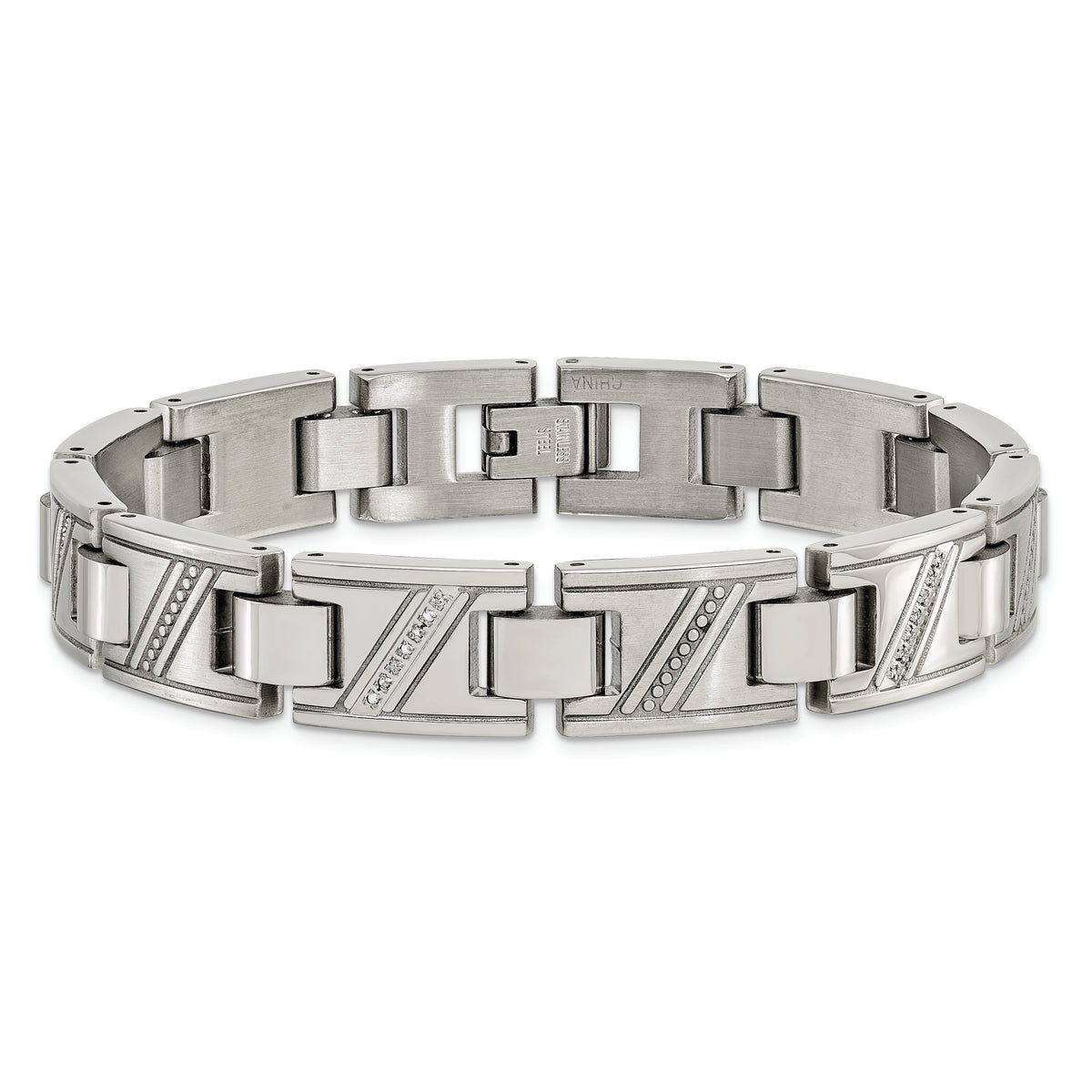 Chisel Brand Jewelry, Stainless Steel Polished with Diamonds 8.5in Men's Bracelet