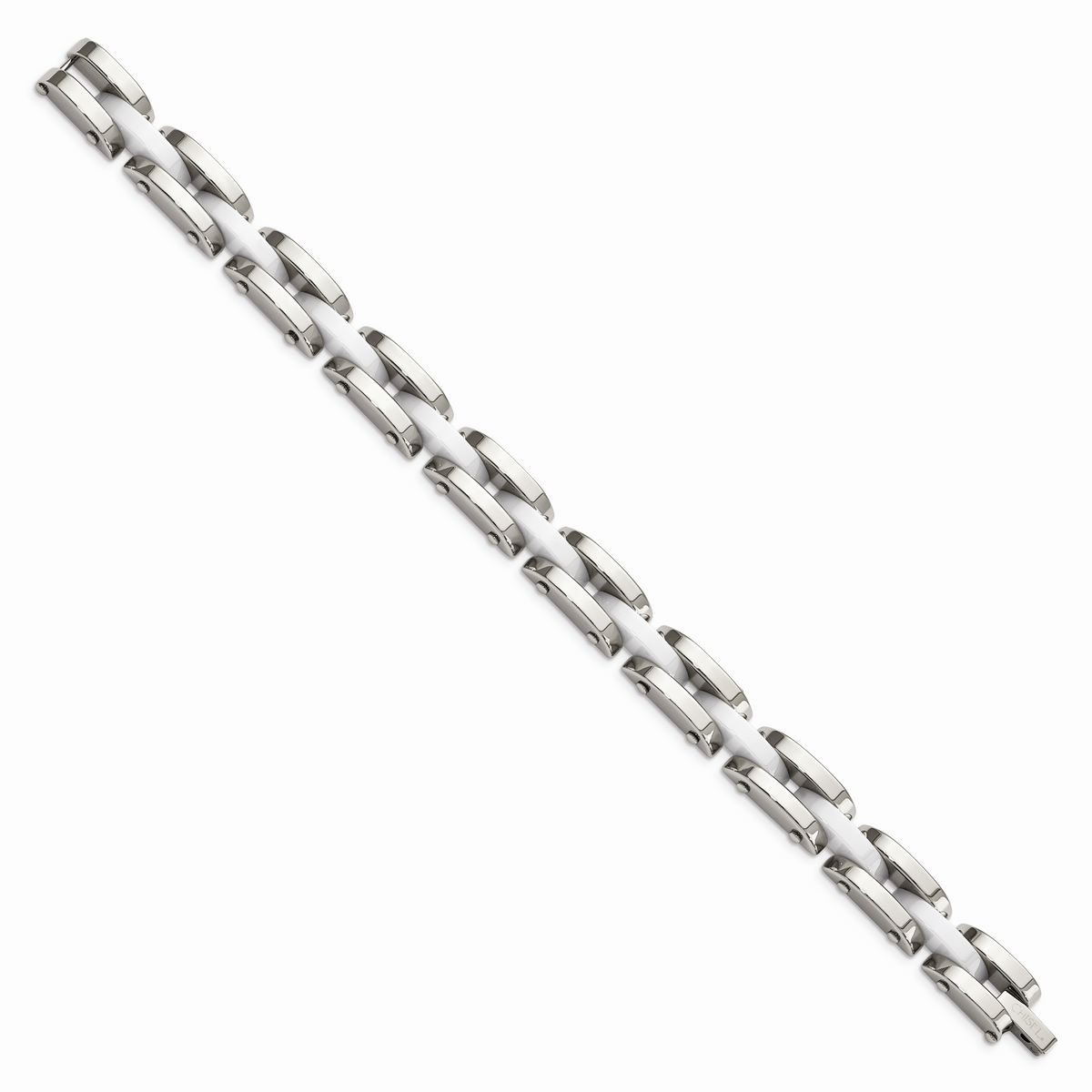 Chisel Brand Jewelry, Stainless Steel & White Ceramic 7.5in Bracelet