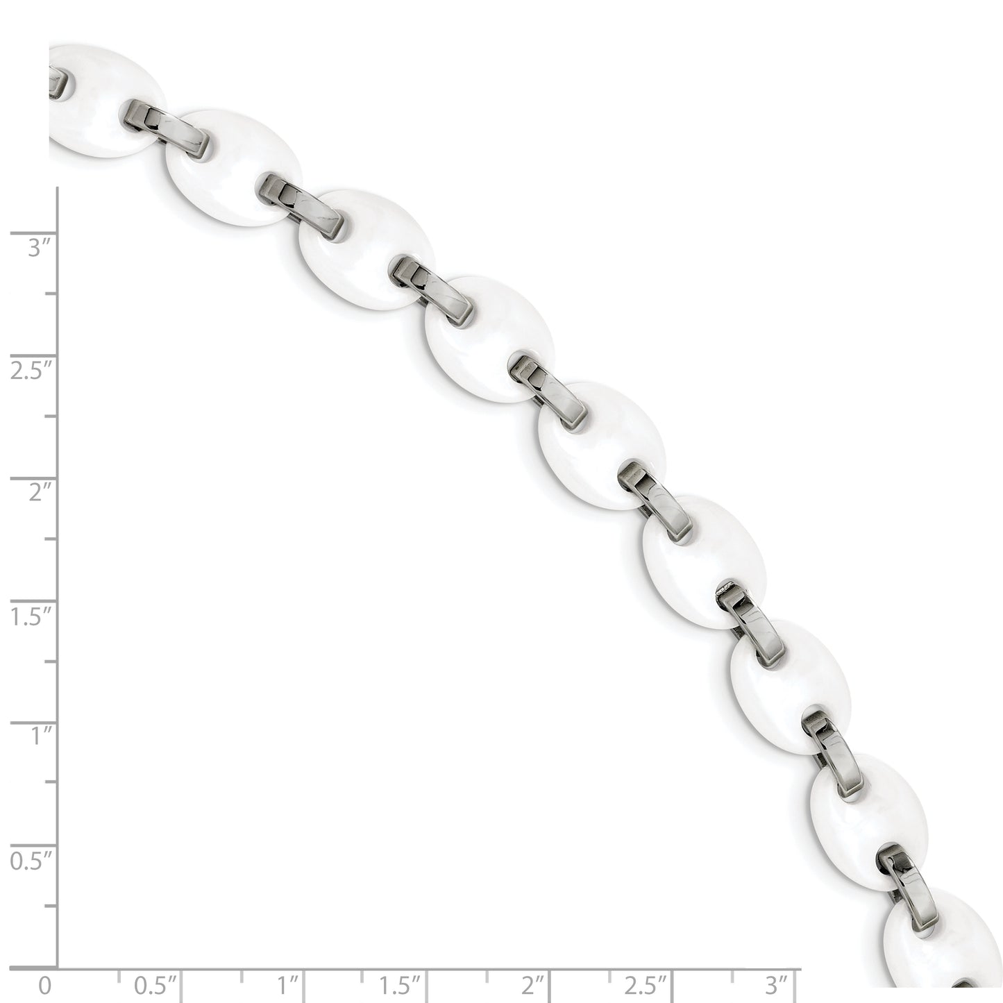Chisel Brand Jewelry, Stainless Steel & White Ceramic 7in with 1in ext Bracelet