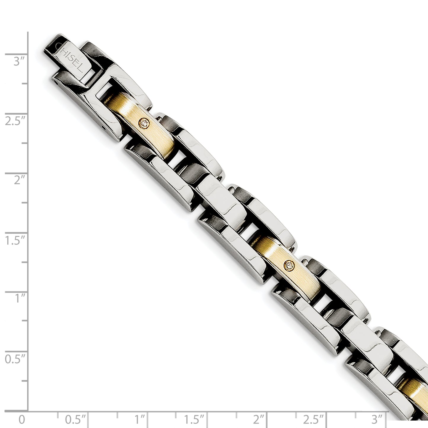 Chisel Brand Jewelry, Stainless Steel Brushed & Polished with 14k Accent with Diamonds 8.25in Men's Bracelet