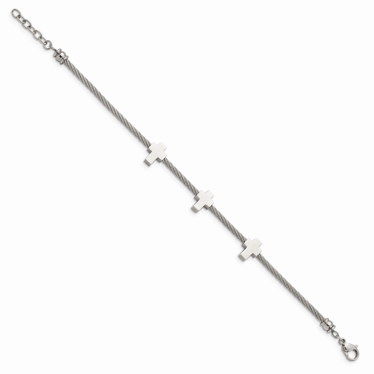 Pulsera de marca Chisel, cruces de acero inoxidable en alambre trenzado de 7.5 pulgadas con extensión