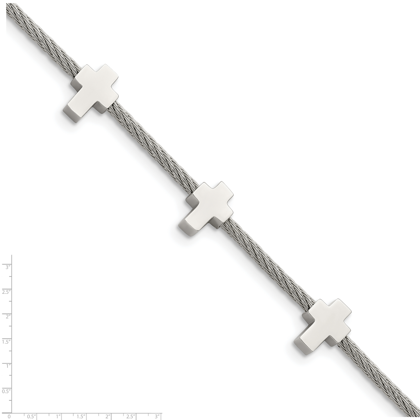 Chisel Brand Jewelry, Stainless Steel Crosses on Twisted Wire 7.5in with ext Bracelet