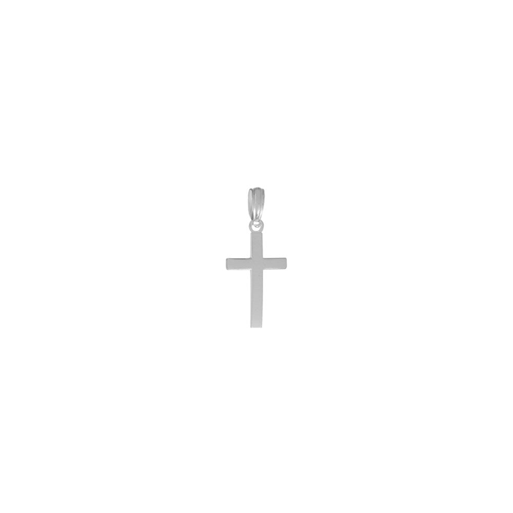 Million Charms 925 Sterling Silver Religious Charm Pendant, Small Beveled Cross with Square Tips, High Polish Rhodium
