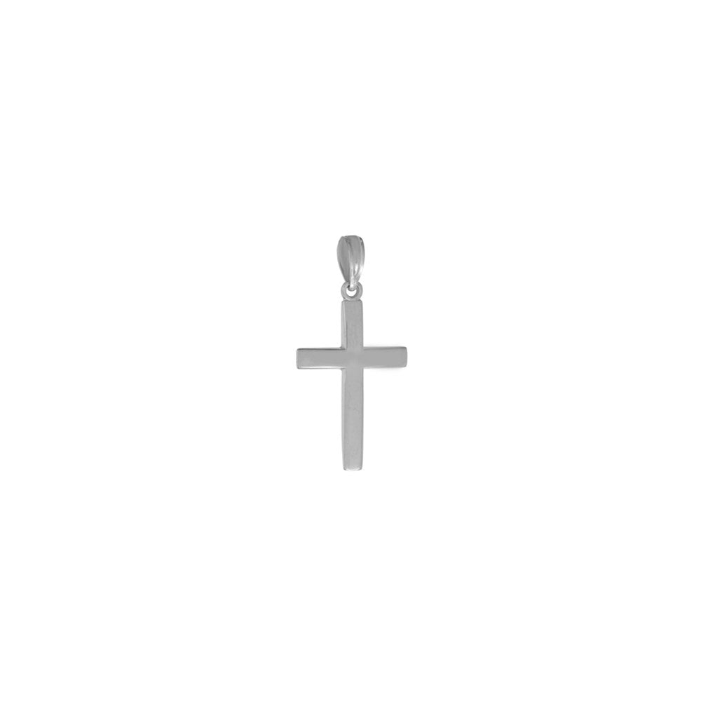 Million Charms 925 Sterling Silver Religious Charm Pendant, Beveled Cross with Square Tips, High Polish Rhodium