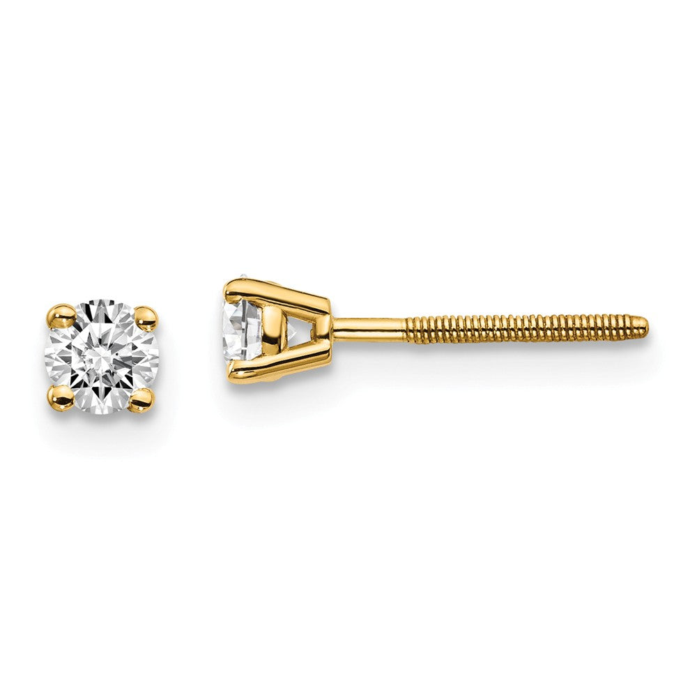Million Charms 14k Yellow Gold .30ct. SI3 G-I Diamond Stud Thread on/off Post Earrings, 3.4mm x 3.4mm