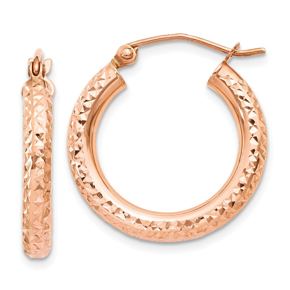 Million Charms 14k Rose Gold 3mm Diamond-cut Hoop, 20mm x 3mm