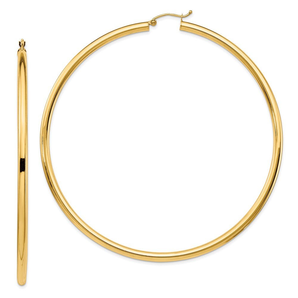Million Charms 14k Yellow Gold 3mm Polished Hoop Earrings, 81mm x 80mm