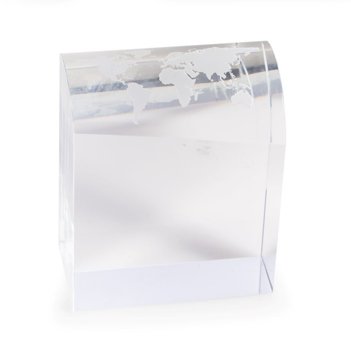 Occasion Gallery Clear Color Crystal 4 1/2" Trophy with Etched Globe. 3.5 L x 2 W x 4.25 H in.