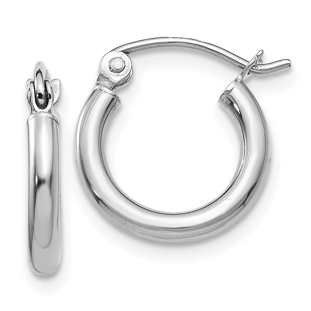 Million Charms 14K White Gold Polished 2mm Lightweight Tube Hoop Earrings, 13mm x 2mm