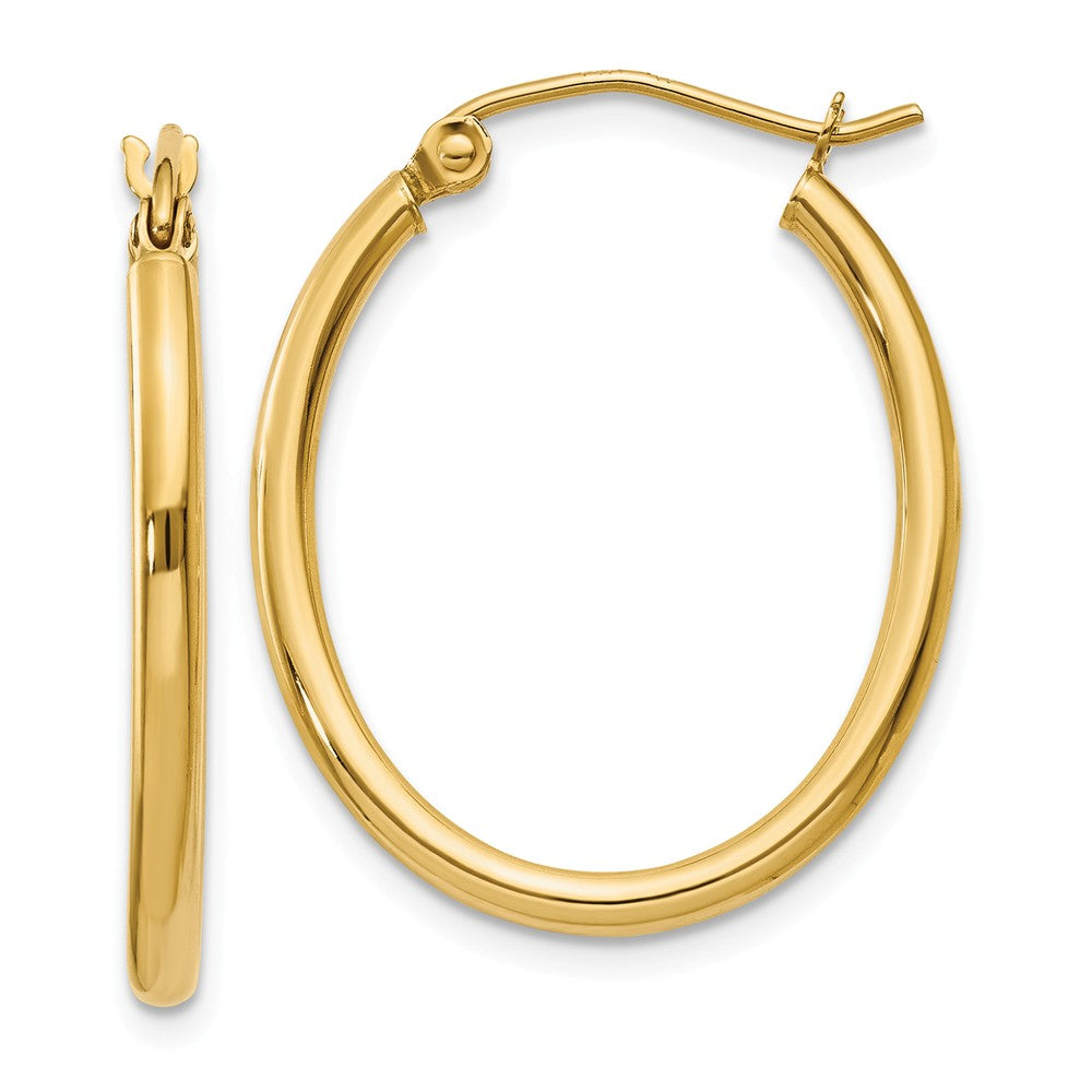Million Charms 14k Yellow Gold Oval Polished Hoop Earring, 17mm x 2mm
