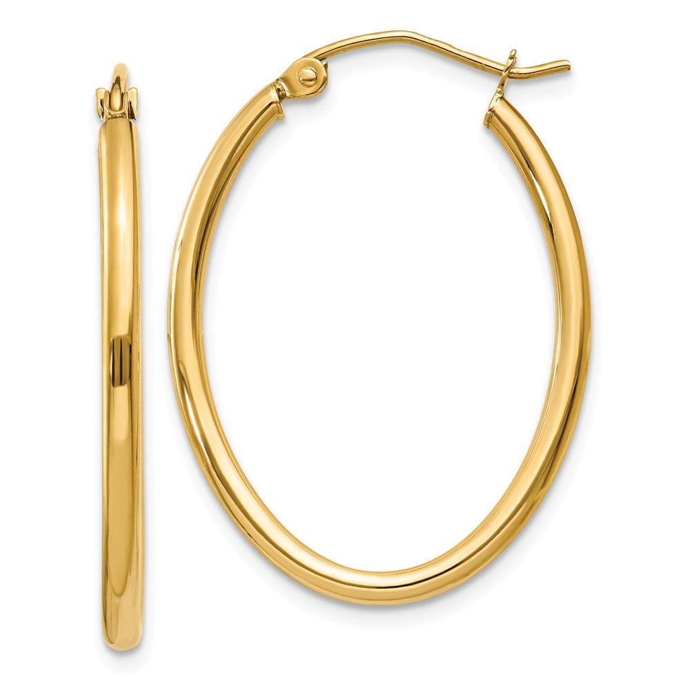 Million Charms 14k Yellow Gold Oval Polished Hoop Earring, 17mm x 2mm