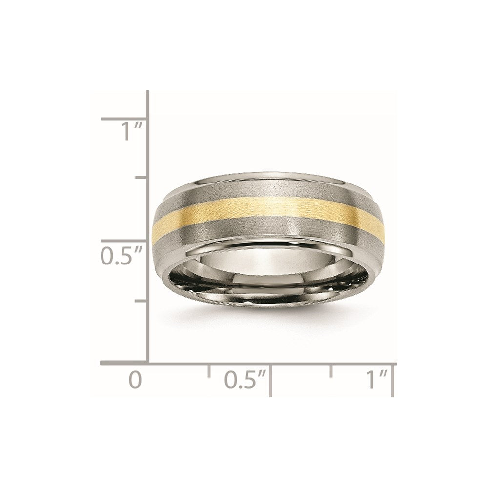Unisex Fashion Jewelry, Chisel Brand Titanium Ridged Edge 14k Yellow Inlay 8mm Brushed/Polished Ring Band
