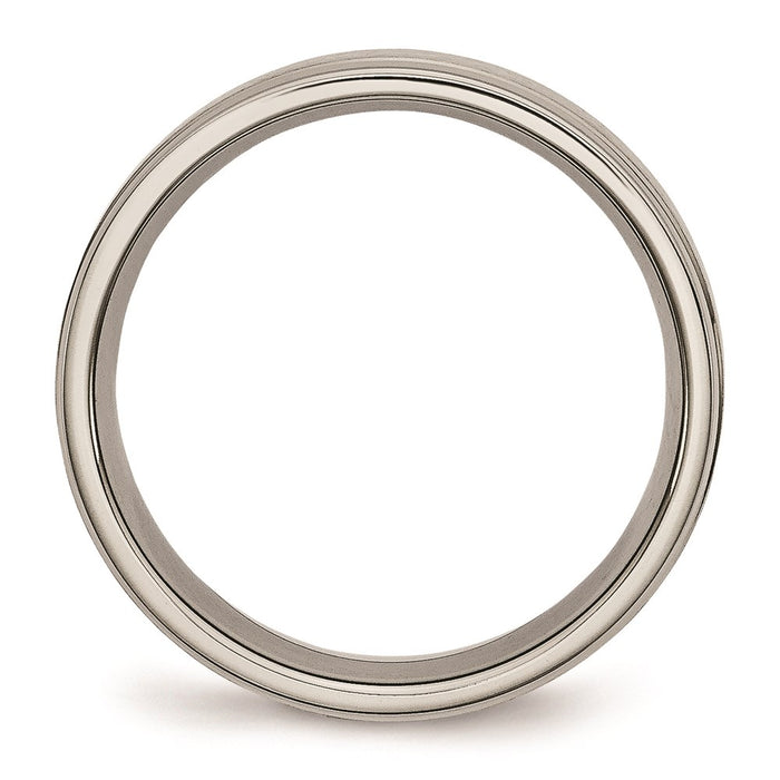 Unisex Fashion Jewelry, Chisel Brand Titanium Ridged Edge 6mm Brushed and Polished Ring Band