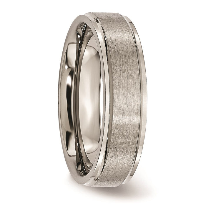 Unisex Fashion Jewelry, Chisel Brand Titanium Ridged Edge 6mm Brushed and Polished Ring Band