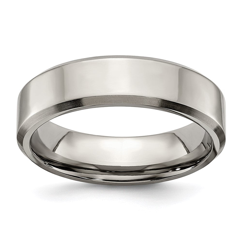 Unisex Fashion Jewelry, Chisel Brand Titanium Beveled Edge 6mm Brushed and Polished Ring Band