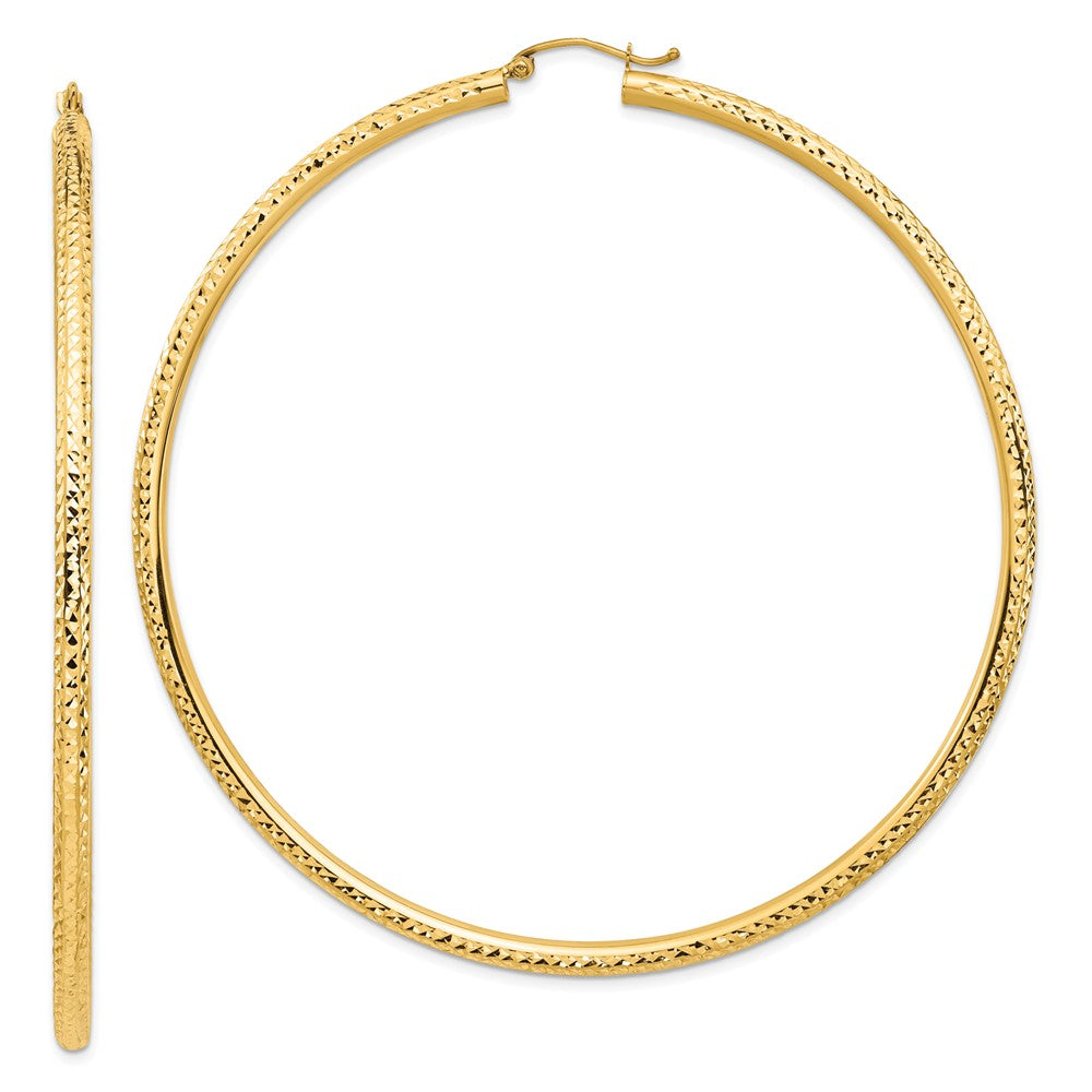 Million Charms 14k Yellow Gold Lightweight 3mm Diamond-cut Hoop Earrings, 81.8mm x 79.2mm