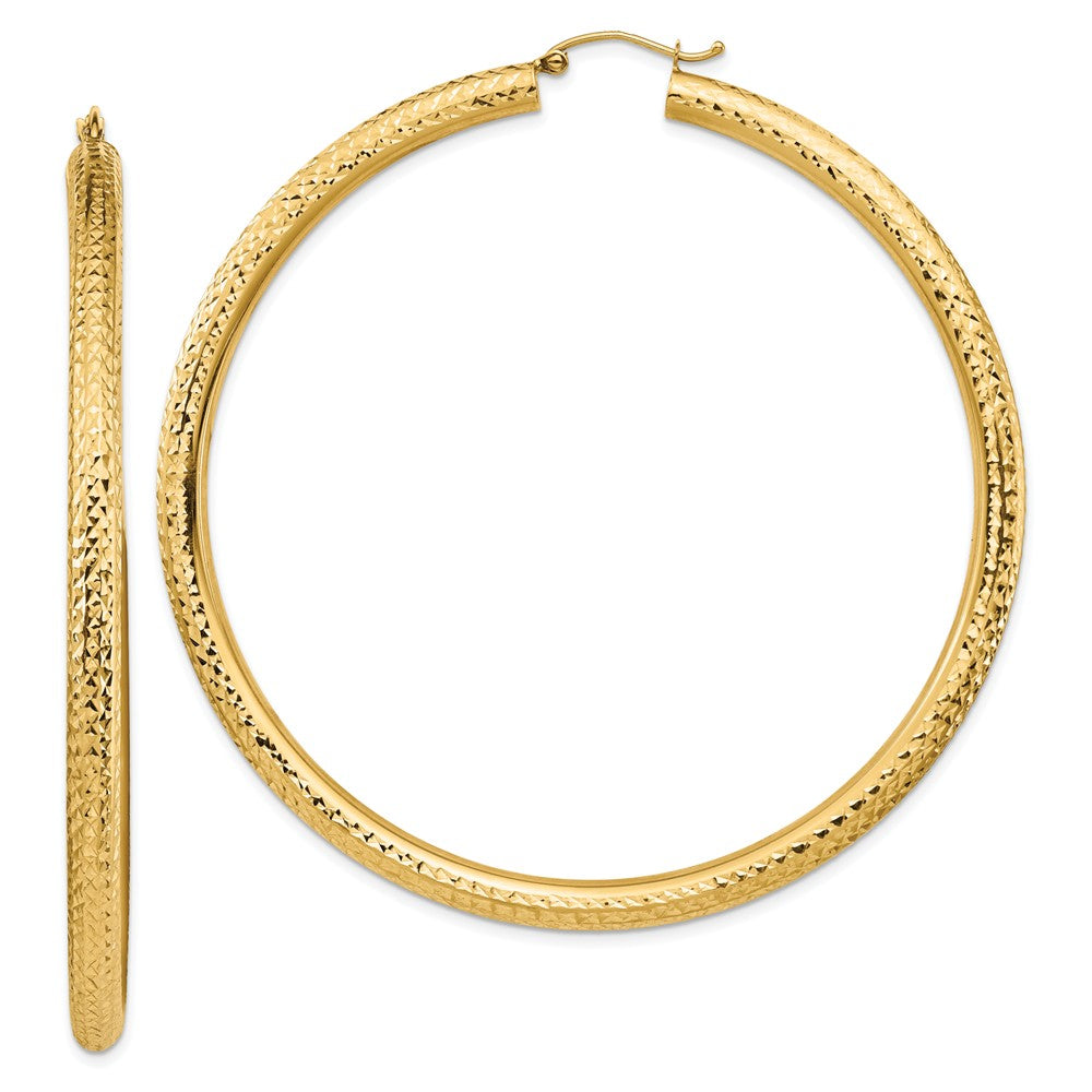 Million Charms 14k Yellow Gold Lightweight 4mm Diamond-cut Hoop Earrings, 72.5mm x 70.5mm