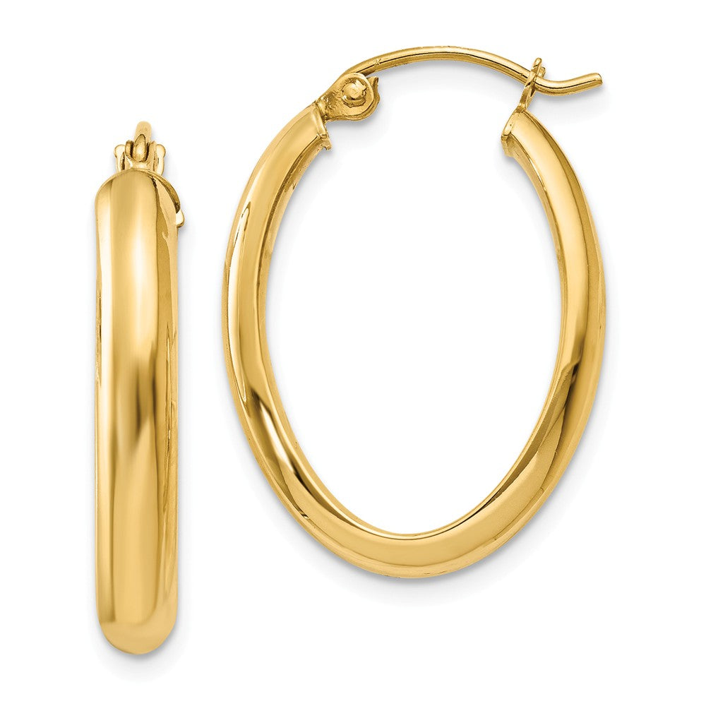 Million Charms 14k Yellow Gold Polished 3.5mm Oval Hoop Earrings, 16mm x 3.5mm