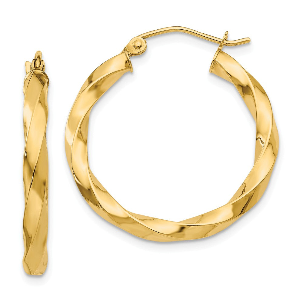 Million Charms 14k Yellow Gold Polished 3mm Twisted Hoop Earrings, 25mm x 3mm