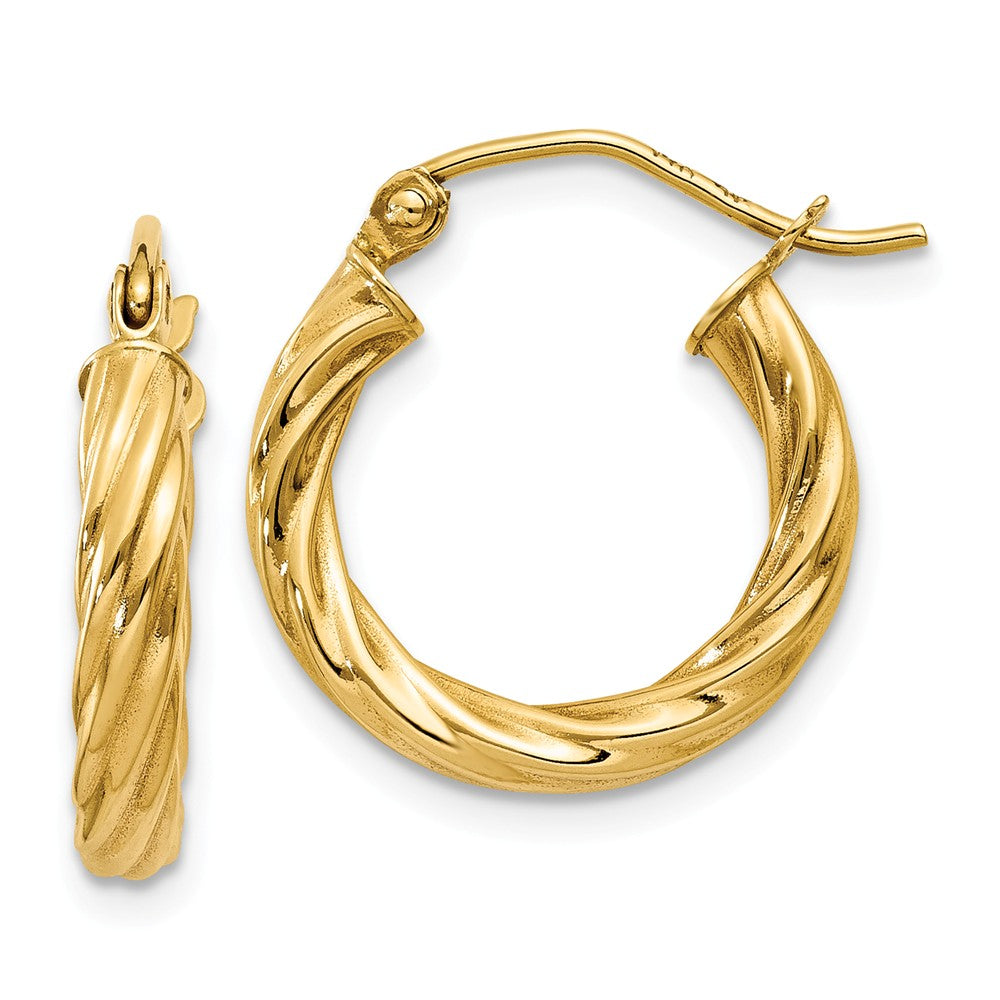 Million Charms 14k Yellow Gold Polished 2.75mm Twisted Hoop Earrings, 10mm x 2.75mm