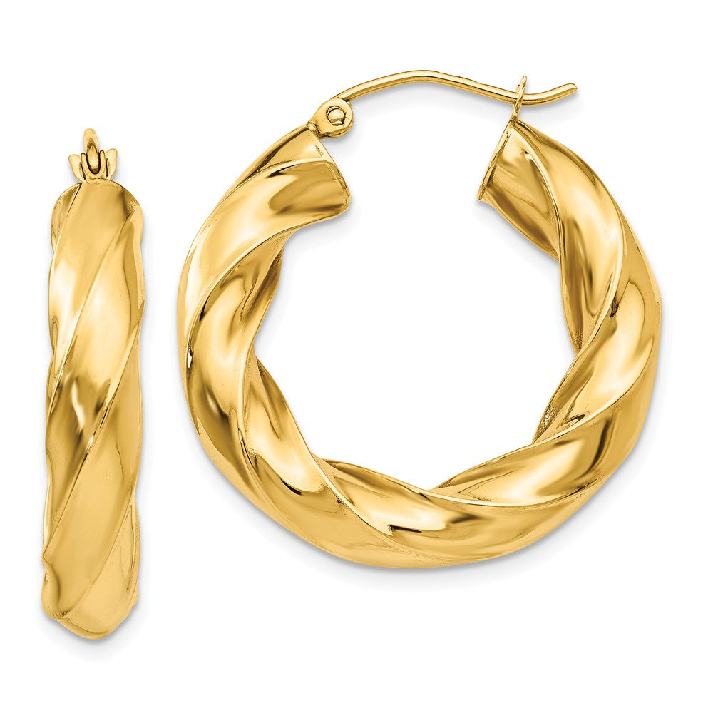 Million Charms 14k Yellow Gold Polished 5.0mm Twisted Hoop Earrings, 17mm x 5mm