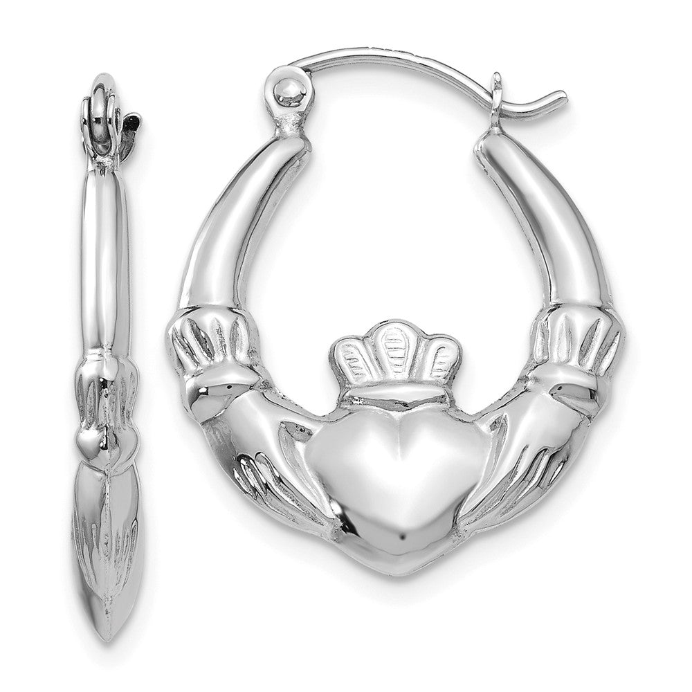 Million Charms 14k White Gold Claddagh Hoop Earrings, 12mm x 3mm