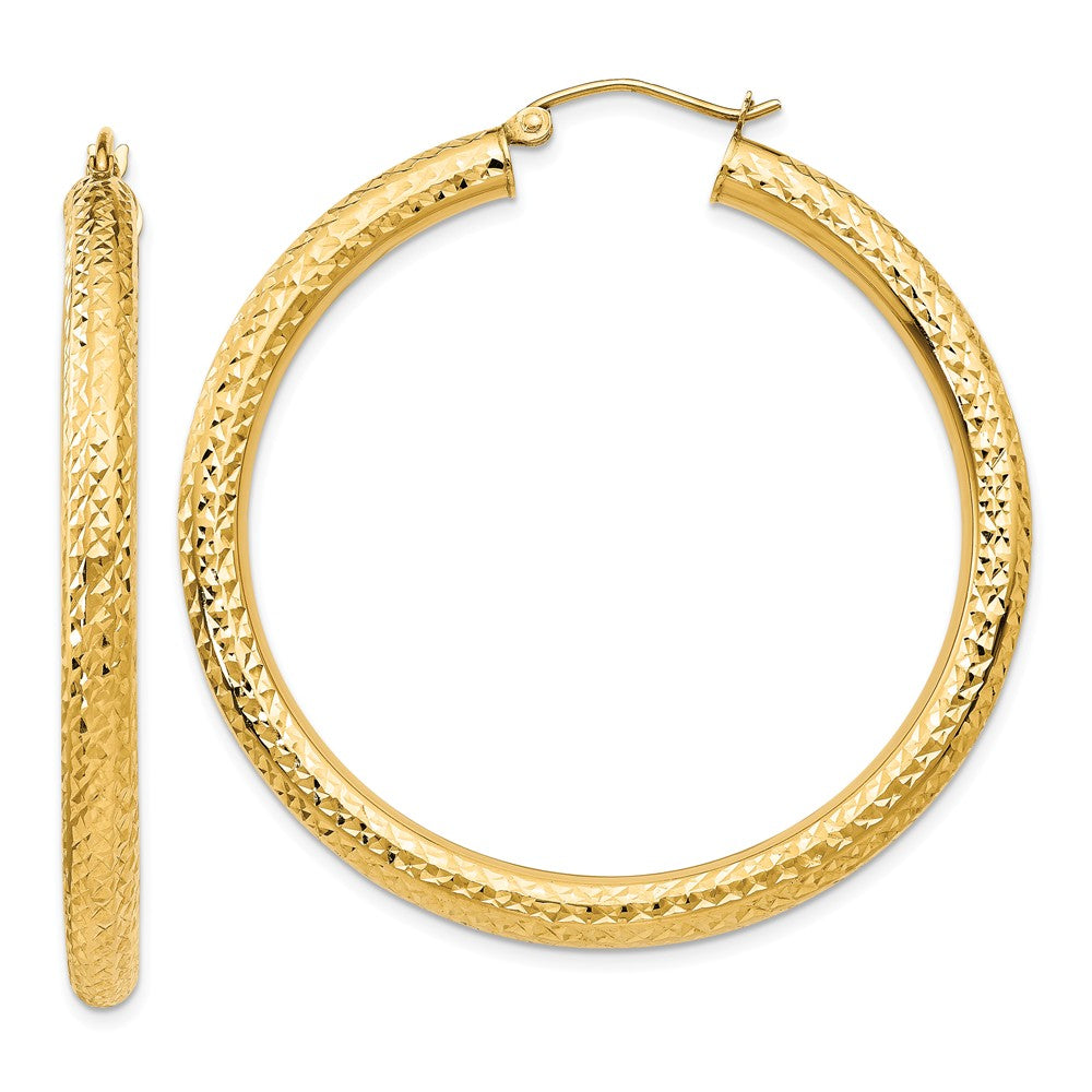 Million Charms 14k Yellow Gold Diamond-cut 4mm Round Hoop Earrings, 45mm x 4mm