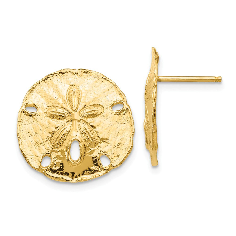 Million Charms 14k Yellow Gold Large Sanddollar Post Earrings, 16mm x 16mm