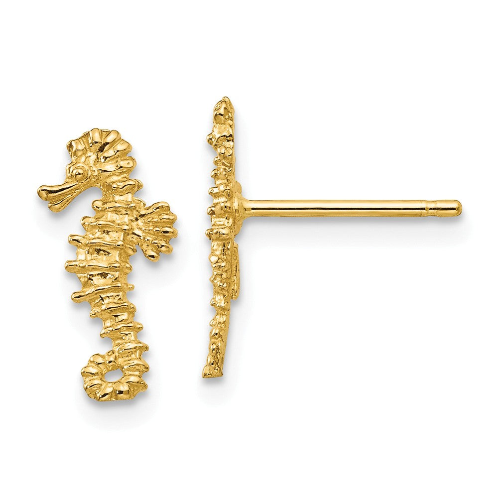 Million Charms 14k Yellow Gold Mini Seahorse Post Earrings, 13mm x 7mm