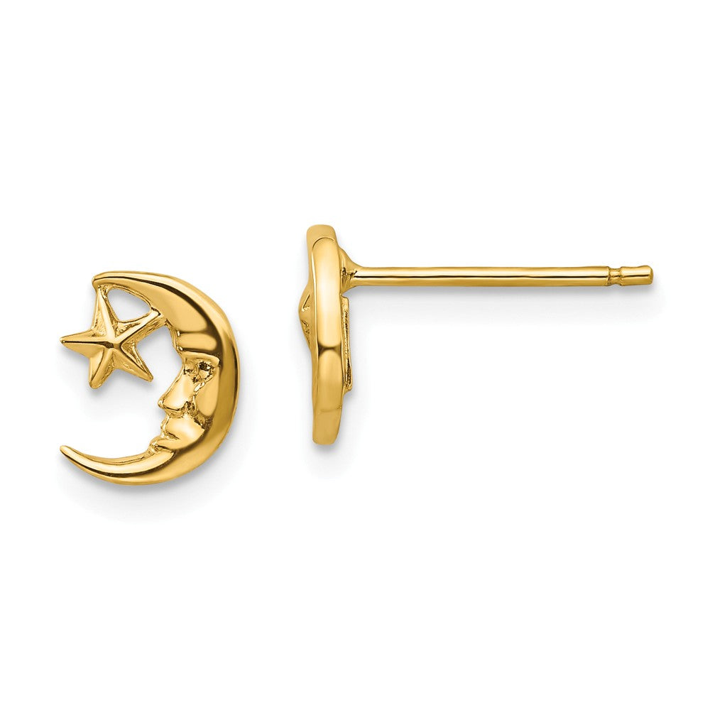 Million Charms 14k Yellow Gold Moon and Star Post Earrings, 8mm x 8mm