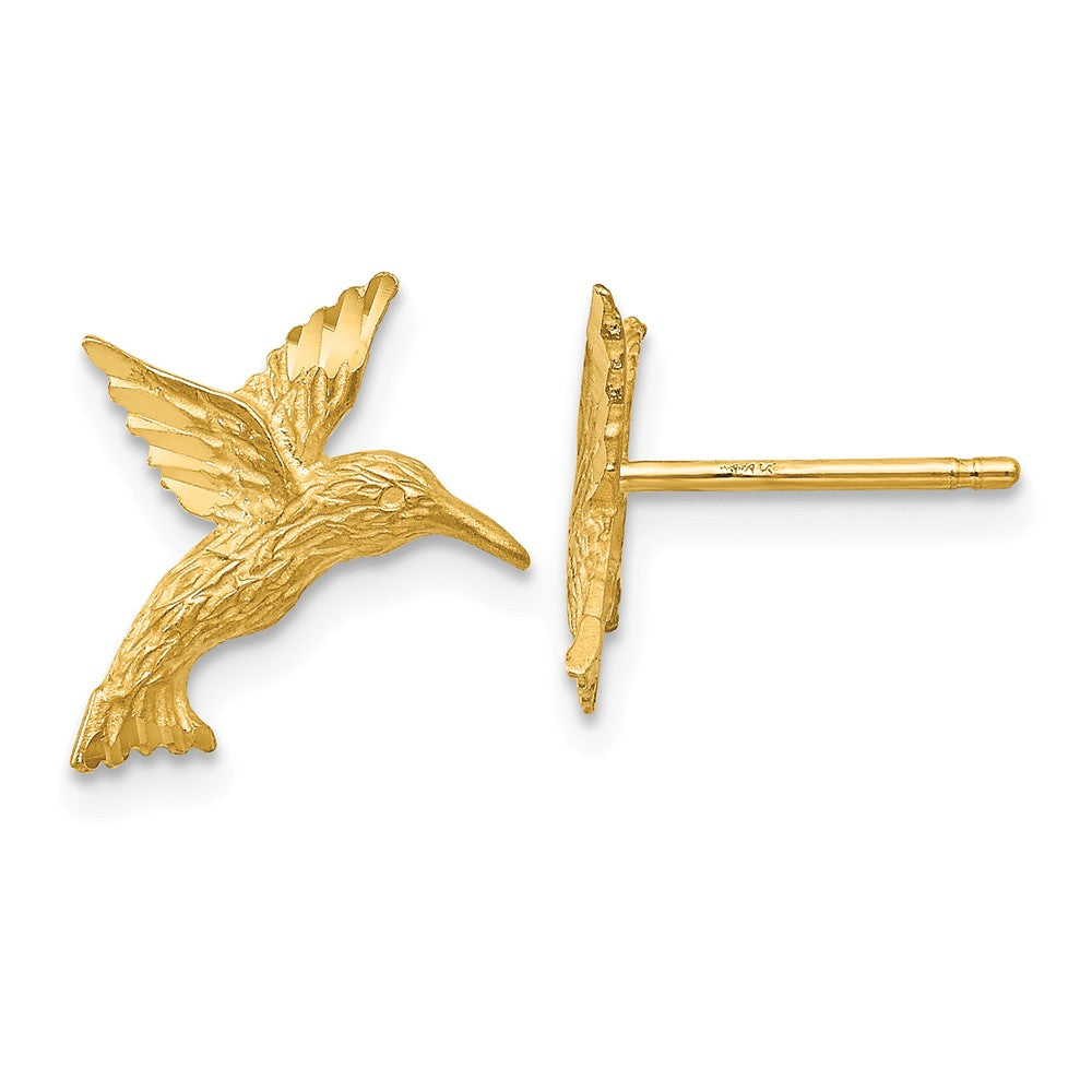 Million Charms 14k Yellow Gold Hummingbird Earrings, 14mm x 12mm