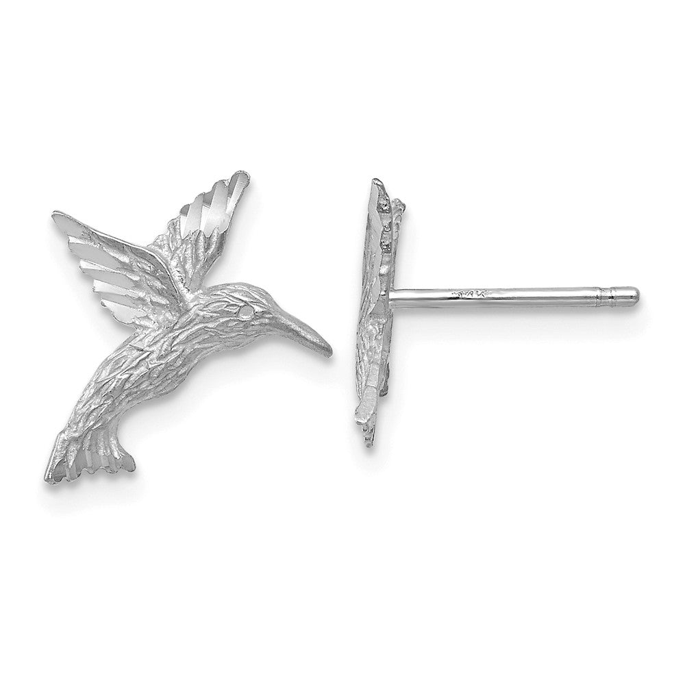Million Charms 14k White Gold Hummingbird Earrings, 14mm x 12mm