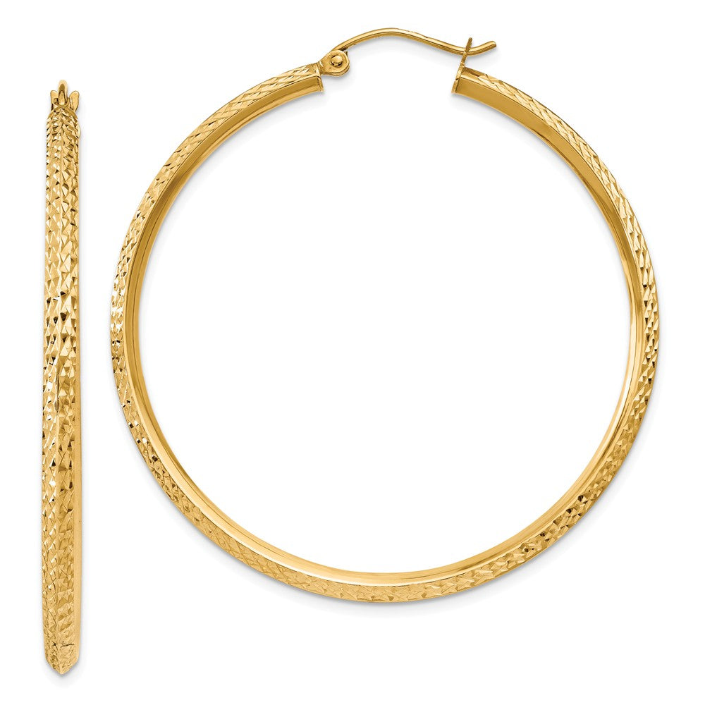 Million Charms 14k Yellow Gold Knife Edge Diamond-cut Hollow Hoop Earrings, 45mm x 2.5mm
