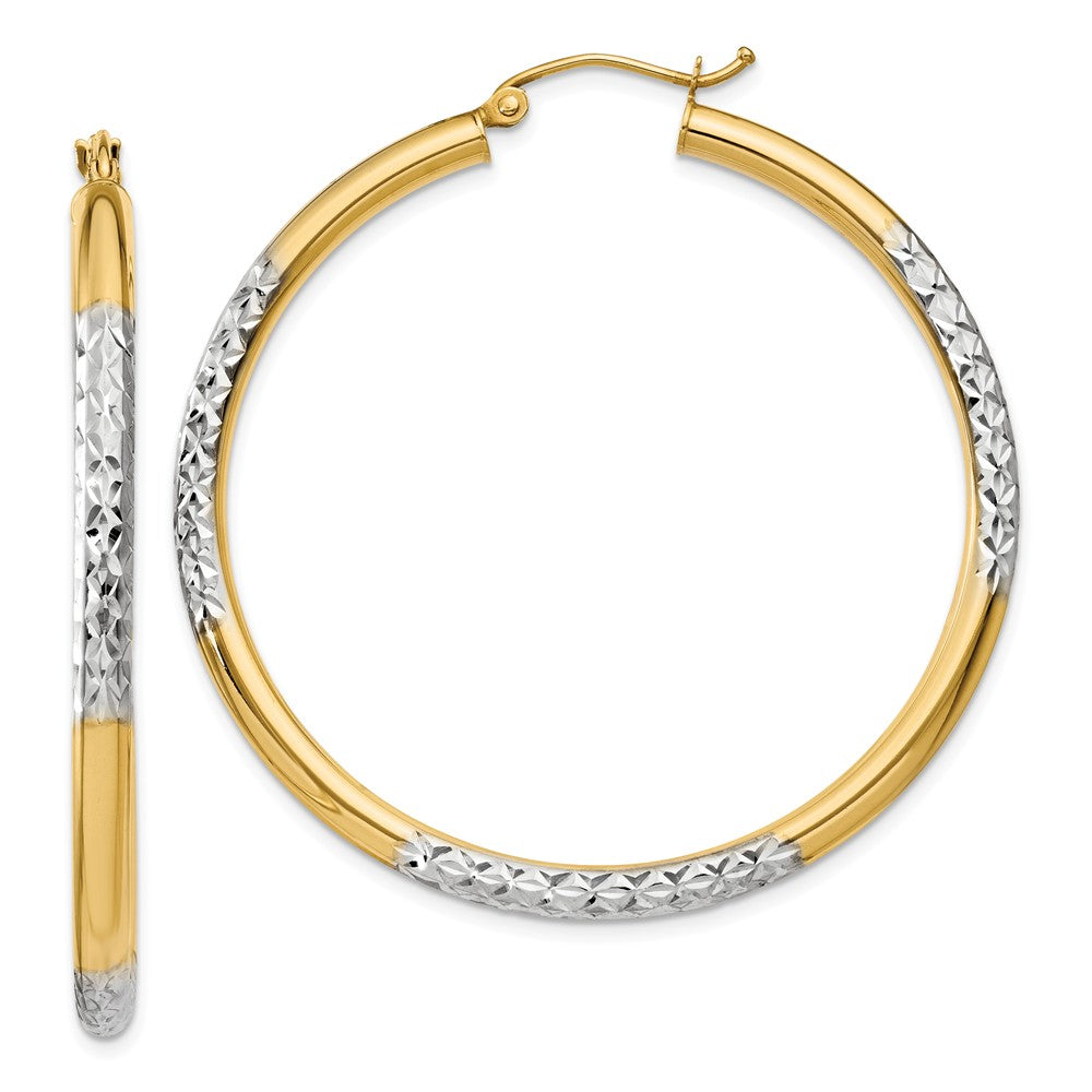 Million Charms 14K & Rhodium Diamond-cut 3x45mm Hoop Earrings, 45mm x 3mm